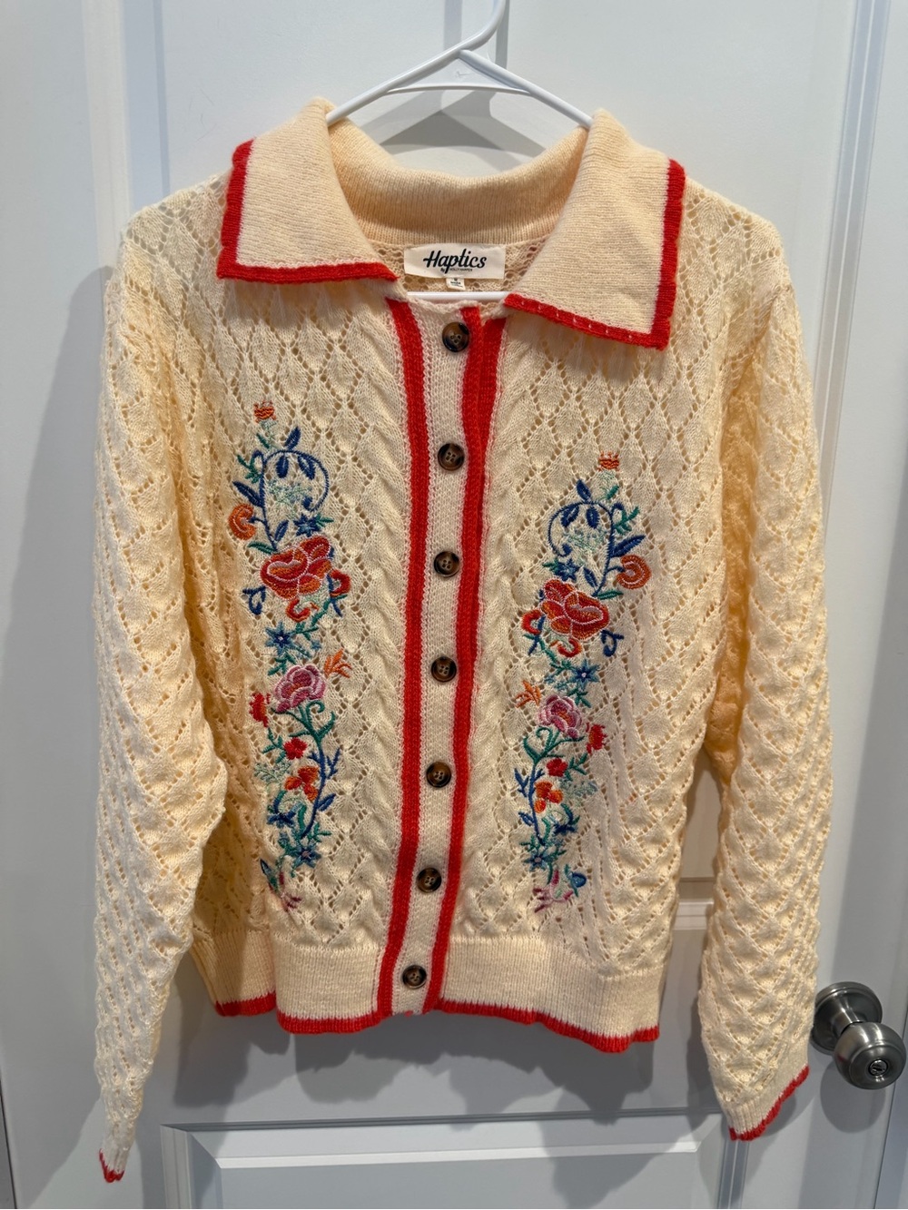 Haptics Embroidered Collared Cardigan Size Medium